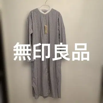 무인양품 스탠드 칼라 긴팔 원피스 스트라이프 L