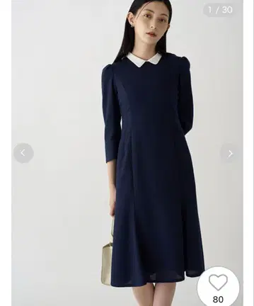 셀포드 자수 칼라 원피스 네이비 카라 부착 A 라인