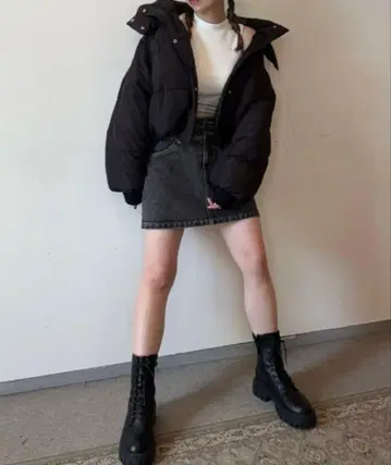 OLIVE des OLIVE 충전솜 숏 블루종 다운 후드 부착