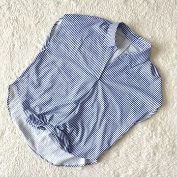 잉그 [M] INGNI 블루 스트라이프 반팔 셔츠 블라우스 스트레치