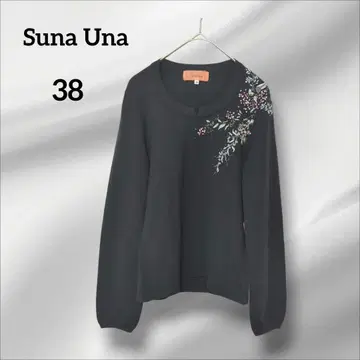수나우나 니트 스웨터 긴팔 자수 블랙 38