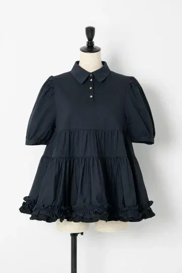 네이비 프릴 밑단 티어드 블라우스 amenochihare