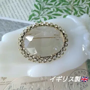 영국제 빈티지 클리어 유리 브로치
