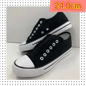 24.0cm 여성용 새상품 폭 넓은 끈 없는 캔버스 슬립온 편안한 블랙