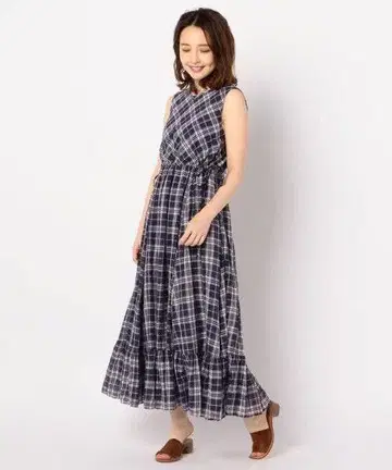 누키테파 체크 백리본 드레스 깅엄 체크 원피스