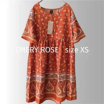 [미사용 새상품] EMERY ROSE 꽃무늬 반팔 튜닉 오렌지 주홍색