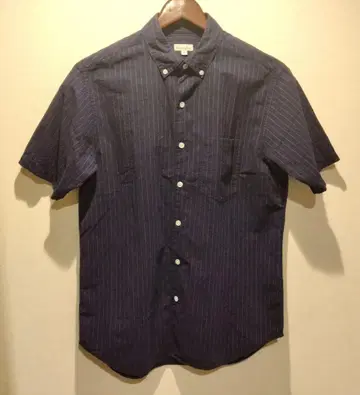steven alan 네이비 스트라이프 반팔 시어서커 셔츠 M
