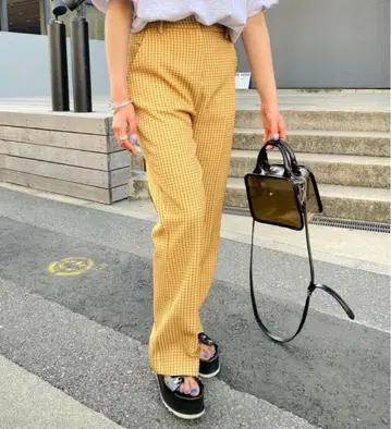 후즈후 갤러리 체크 플레어 슬랙스 팬츠 캐주얼 오렌지