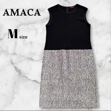 AMACA 아마카 슬리브리스 원피스 이소재 무릎 기장 블랙 [M]