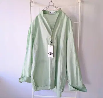 2점 이상 10-20% off ZARA 민트 그린 긴팔 린넨 오버셔츠