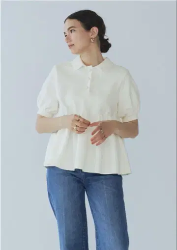 yori 오가닉 코튼 파일 폴로 티셔츠 요리 화이트 새상품