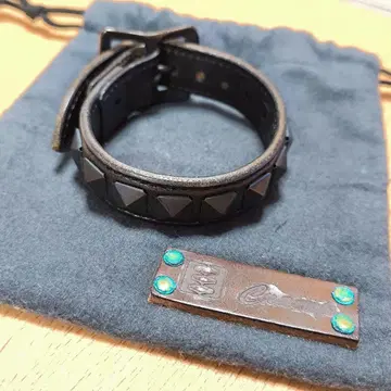 이케노하타 긴가쿠텐 클램프 가죽 팔찌 블랙