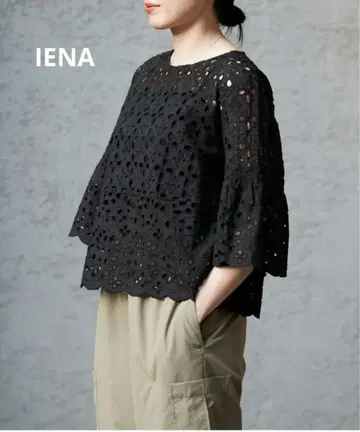 IENA 코튼 레이스 티어드 블라우스 블랙