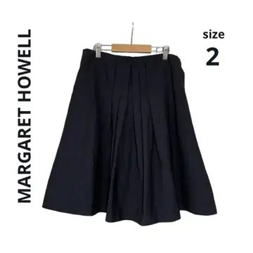 MARGARET HOWELL 무릎 기장 플리츠 플레어 스커트 네이비 M