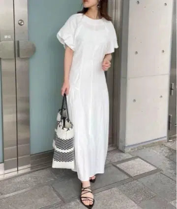 새상품 프레이 아이디 린넨 퍼프 슬리브 원피스 반팔 롱 원피스 화이트