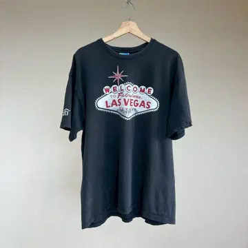 USED USA 구제 의류 블랙 라스베가스 프린트 티셔츠 XL 빈티지
