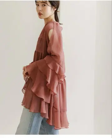 noble 시어 양류 케이프 슬리브 미니 원피스 핑크 A 택 포함 새상품