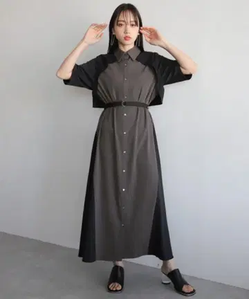 HARE 사이드 바이컬러 원피스 차콜 그레이