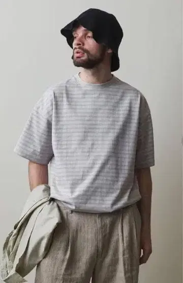 Steven Alan JACQUARD BORDER TEE 라이트 그레이