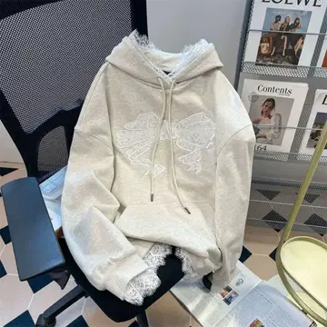 레이스 후드 오버 사이즈 후드티