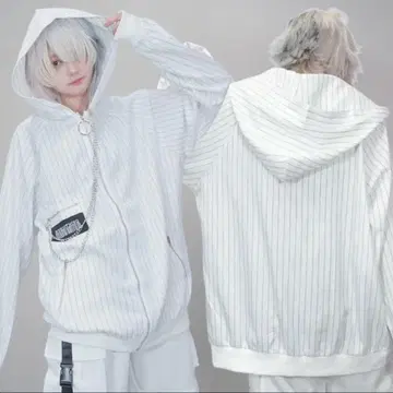 NieR 고품질 3ZIP POCKET STRIPE WHITE JACKET