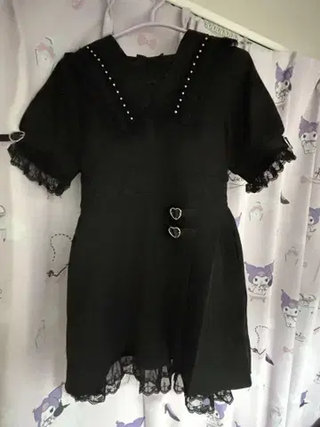 유메텐보 하트 벨트 각진 옷깃 레이스업 원피스 블랙