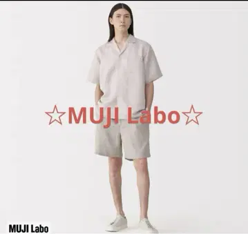 MUJI Labo 신사 린넨 실크 오픈 카라 반팔 셔츠 XL