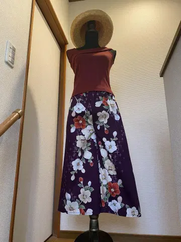유카타 리메이크  홍백 동백 가우초 팬츠
