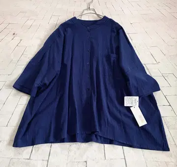 새상품 내추럴 린넨풍 넉넉한 코튼 셔츠 돌먼 겉옷/남색 M~L
