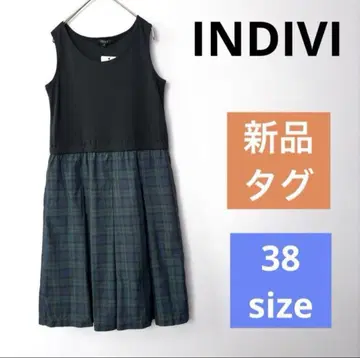 [새상품] 인디비 INDIVI 체크 슬리브리스 원피스 38 M