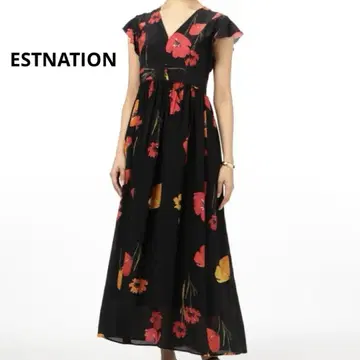 새상품급 ESTNATION / 아네모네 프린트 롱 원피스 꽃무늬 드레스