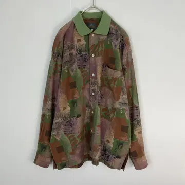 빈티지 긴팔 셔츠 카라 부착 패턴 셔츠 남성용 L XL 상당 멀티 컬러