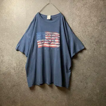 빈티지 티셔츠 구제 의류 USA 길단 빅 프린트 페이드