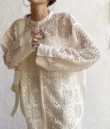 JUNOAH 노카라 레이스 셔츠 L 사이즈