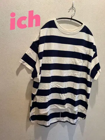 [ Ichi ] 이치 아이보리 네이비 보더 반팔 T셔츠 티셔츠