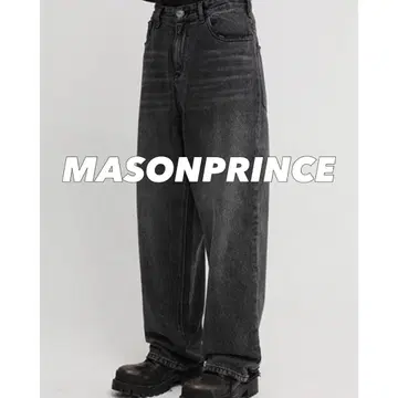 MASON PRINCE 데미지 와이드 데님 블랙 M
