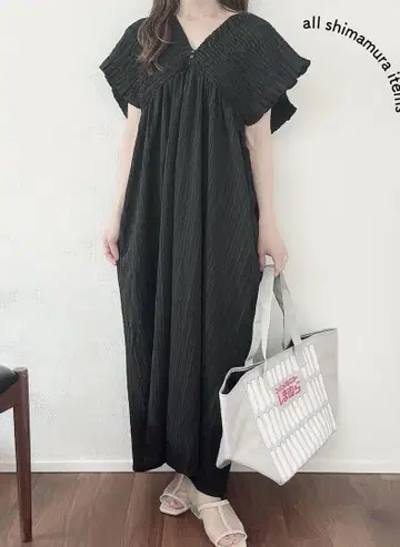 시마무라 주름 셔링 롱 원피스 블랙 L 새상품