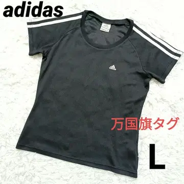 adidas 아디다스 티셔츠 블랙 L 쓰리 라인 만국기 택 레어