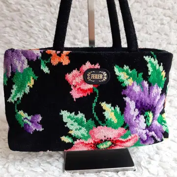 페일러 핸드백 꽃무늬 셰닐 직조 블랙 검정