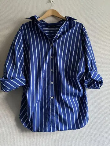 ZARA 스트라이프 셔츠 블루 L 사이즈