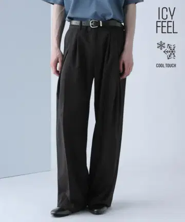 접촉 냉감 와이드 팬츠 ICY FEEL 딥 턱 와이드 스트레이트 트라우저