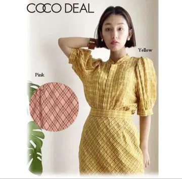 COCO DEAL 체크 무늬 반팔 블라우스 핑크
