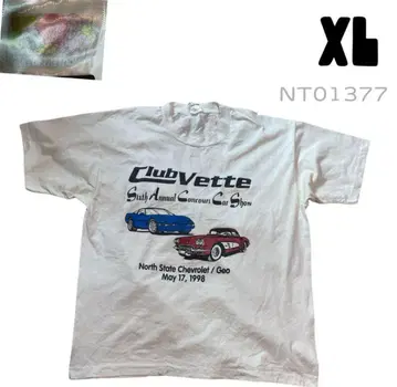 90s Clubvette 시보레 코르벳 티셔츠 XL 싱글 스티치