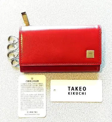 TAKEO KIKUCHI 미니 지갑 키케이스 소가죽 레드