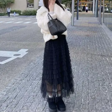 RiLi tokyo 리리 시어 튤 롱 스커트 블랙 블랙