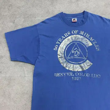 90년대 USA제 덴버 콜로라도 50주년 프린트 티셔츠 블루 XL