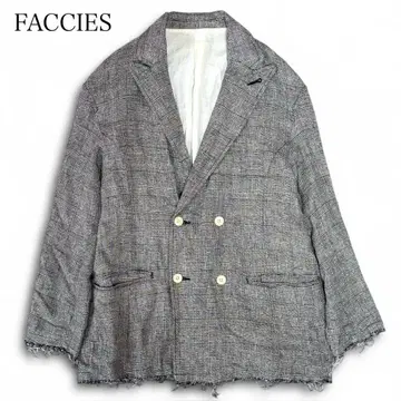 FACCIES 린넨 컷오프 더블 테일러드 자켓 글렌체크