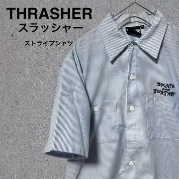 THRASHER 트레셔 백 프린트 자수 스트라이프 셔츠 M 사이즈