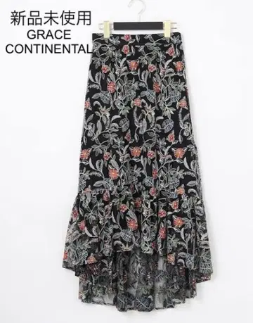 미사용 GRACE CONTINENTAL 보타니컬 튤 자수 스커트