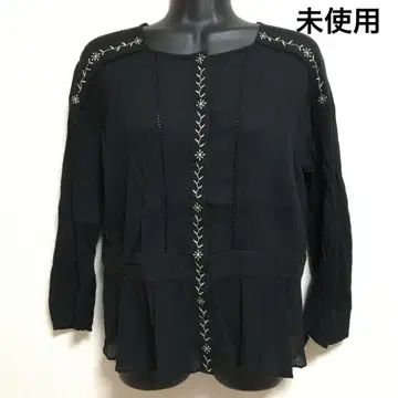 미사용 호코모모라 자수 코튼 블라우스 겉옷 블랙 내추럴 계열